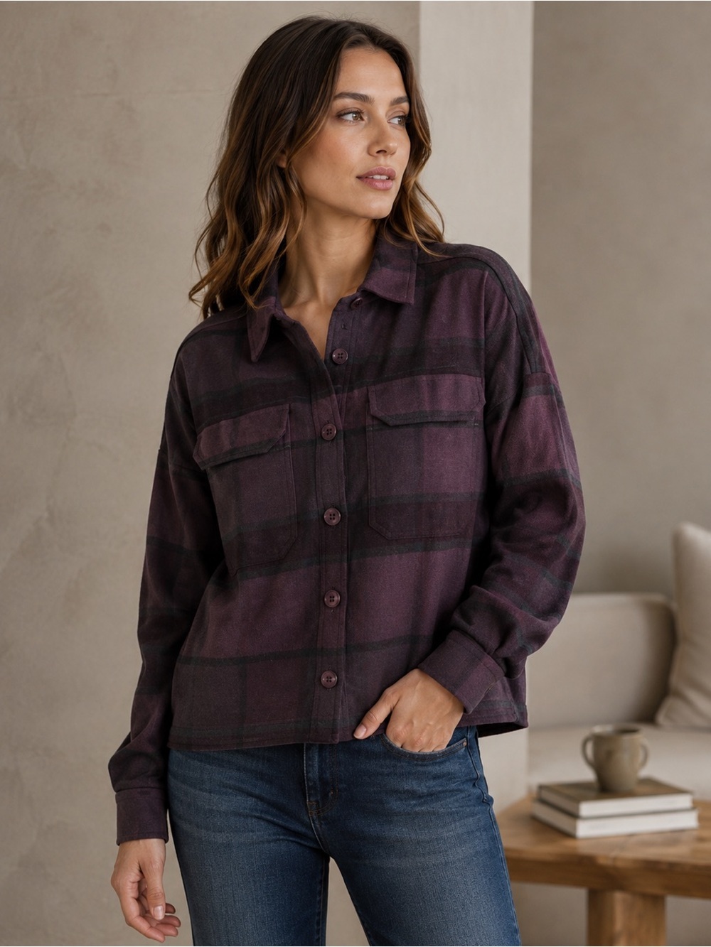 THE NORTH FACE Women’s Valley Flannel Button Down Shacket Midnight Mauve XXL